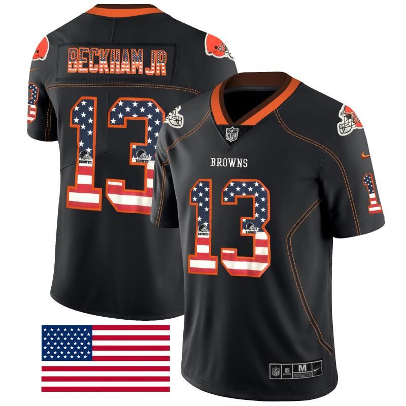 Men Cleveland Browns 13 Beckham Jr Nike USA Flag Fashion Black Color Rush Limited NFL Jerseys